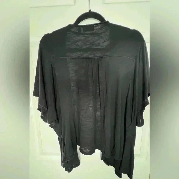 🌸 Apt 9 Short Sleeve Cropped Slub Open Drape Front Cardigan, Size M, Black - Picture 2 of 5
